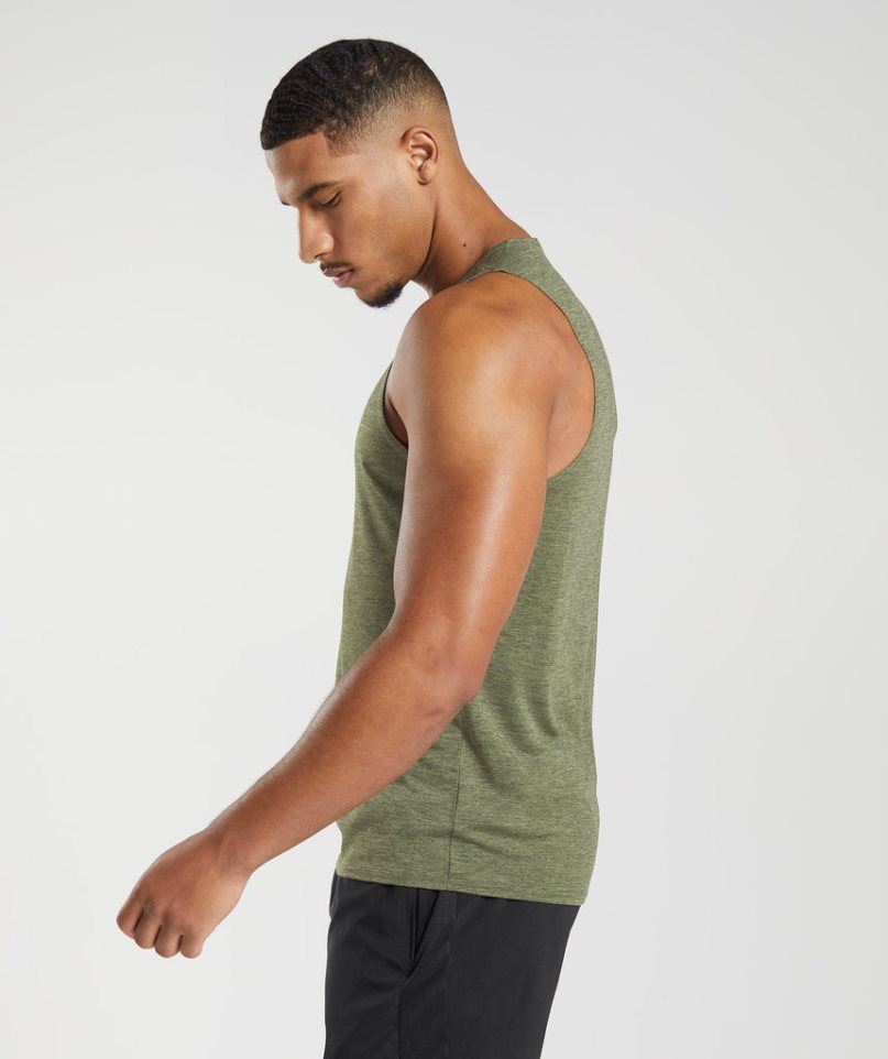 Men's Gymshark Arrival Slim Marl Tanks Olive | CA DA7813